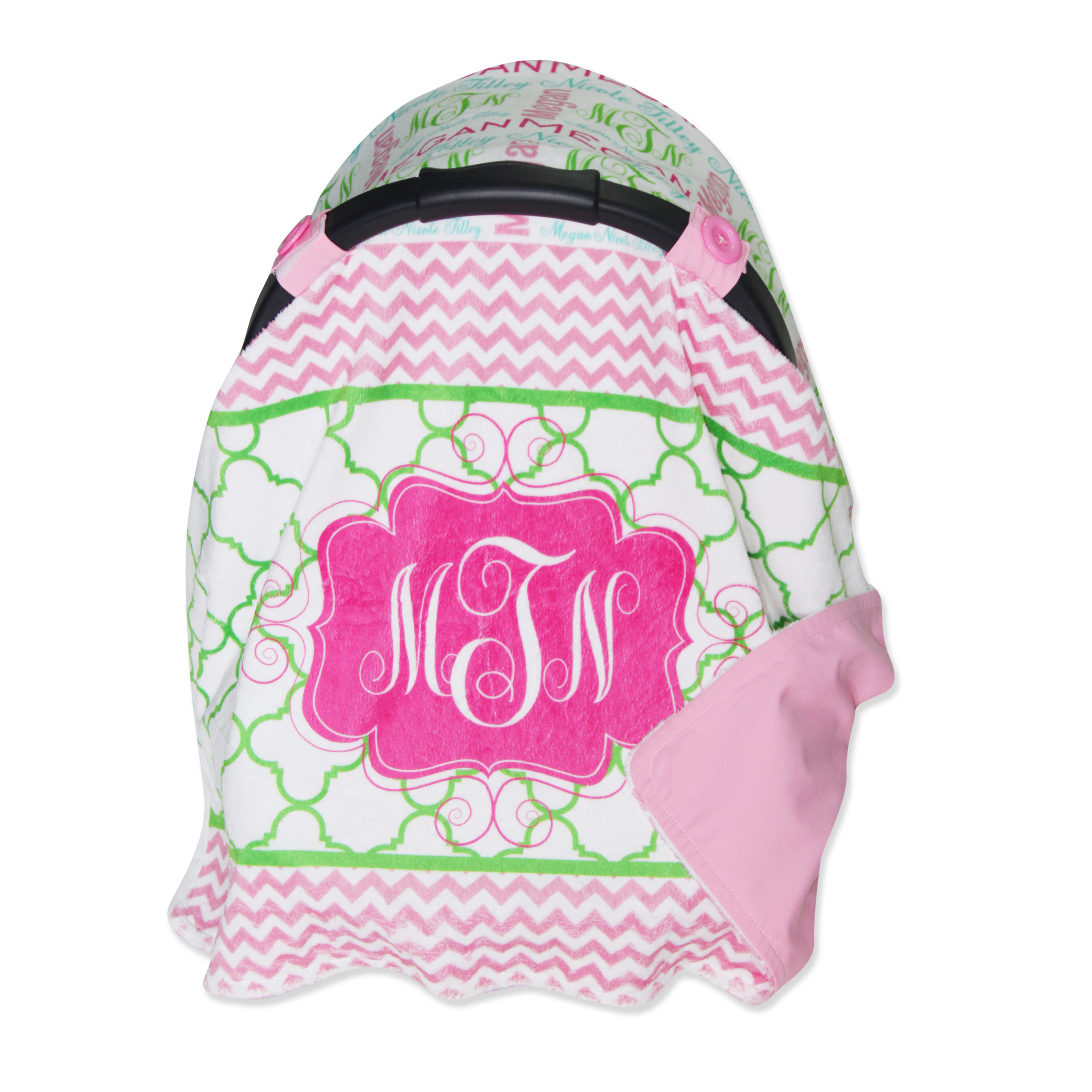 Personalized Baby Girl Light Green Floral Initials Car Seat Cover
