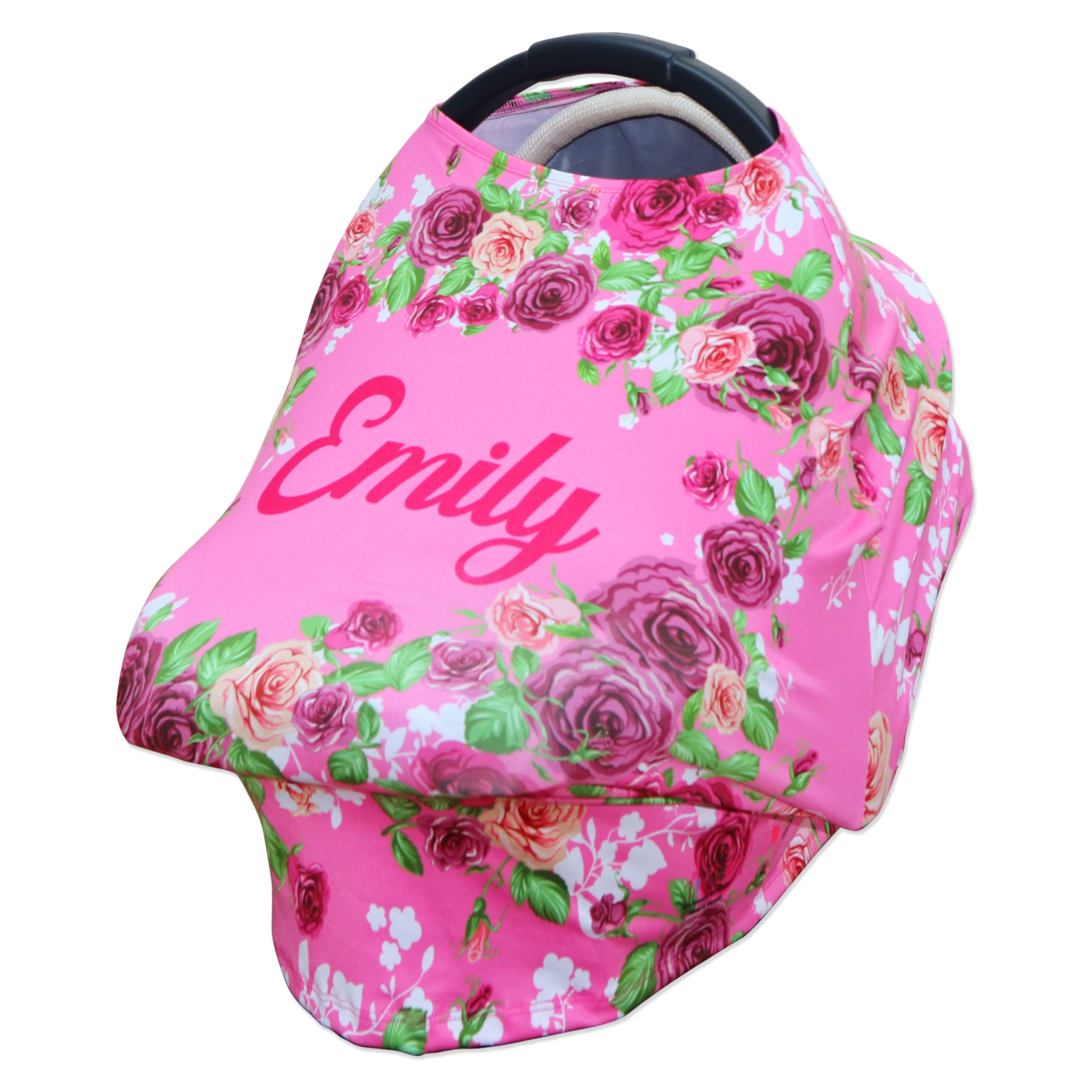 Personalized Baby Girl Name Floral Pink Fitted Car Seat Cover