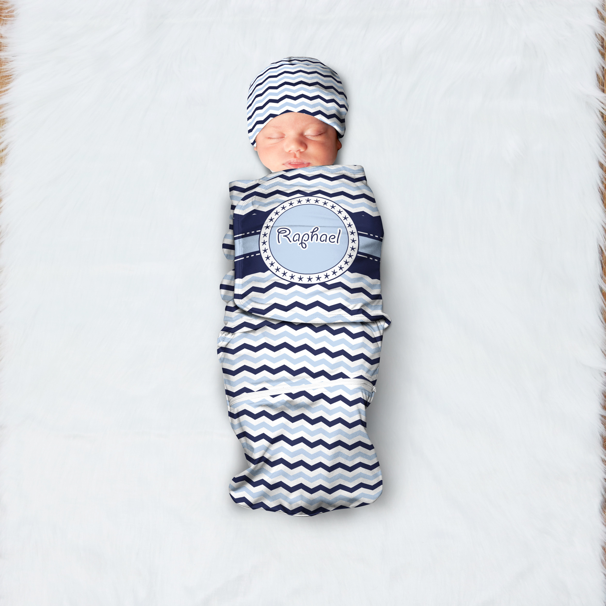 boy swaddle blanket and hat