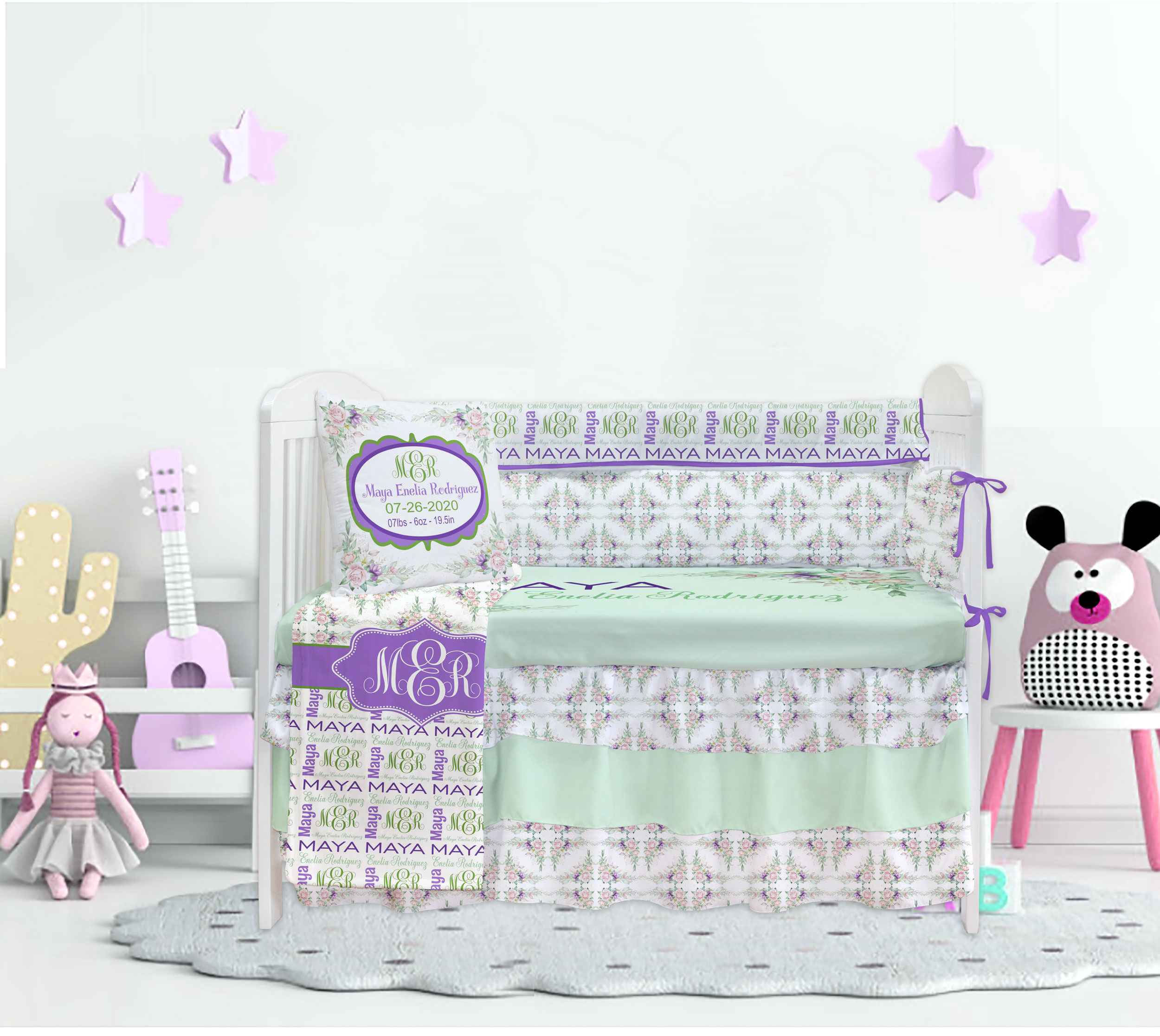 lavender floral crib bedding